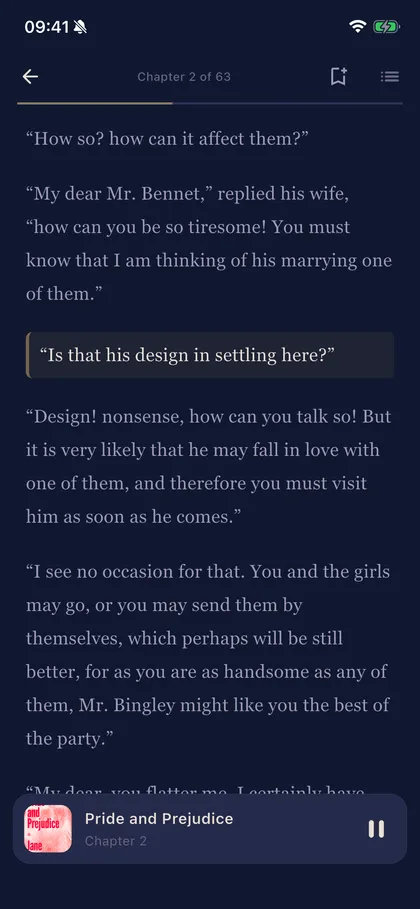 Murmur reader with the spoken paragraph highlighted